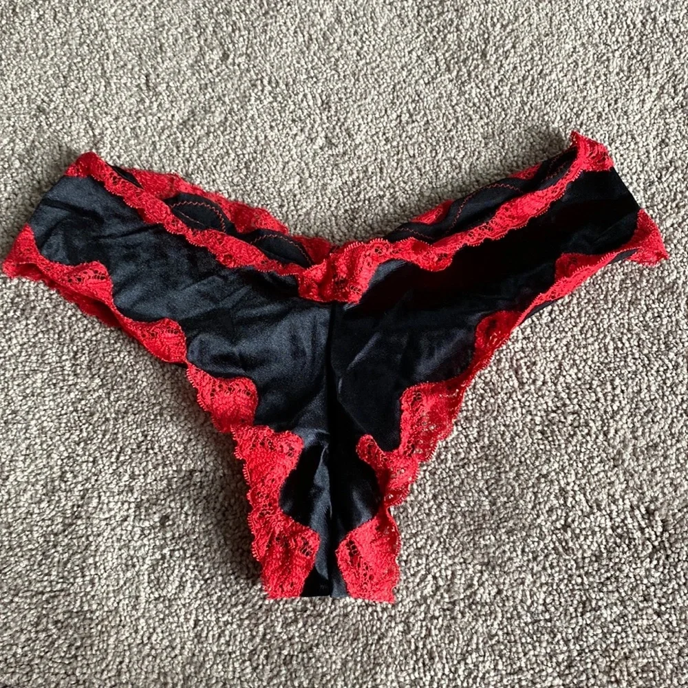 Steve Black Red Lace Trim Panties SIZE L 2 Pack Sheer Lingerie Underwear Set